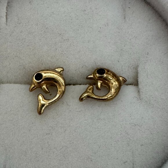 Vintage nautical stud earrings - Dolphins with crystals - Picture 1 of 2
